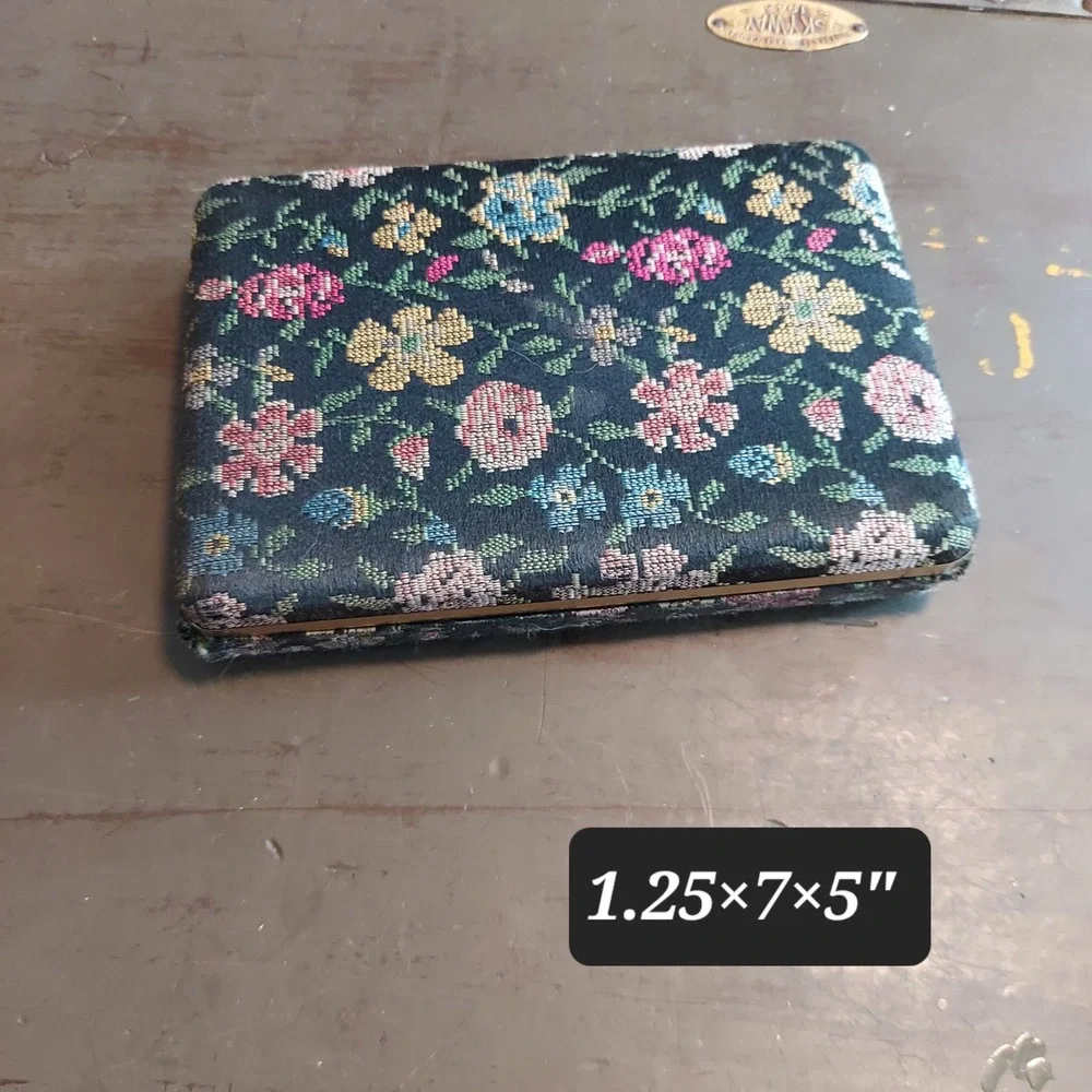 Vintage Floral Tapestry Jewelry Box Pierced Earring Collection Organizer Case